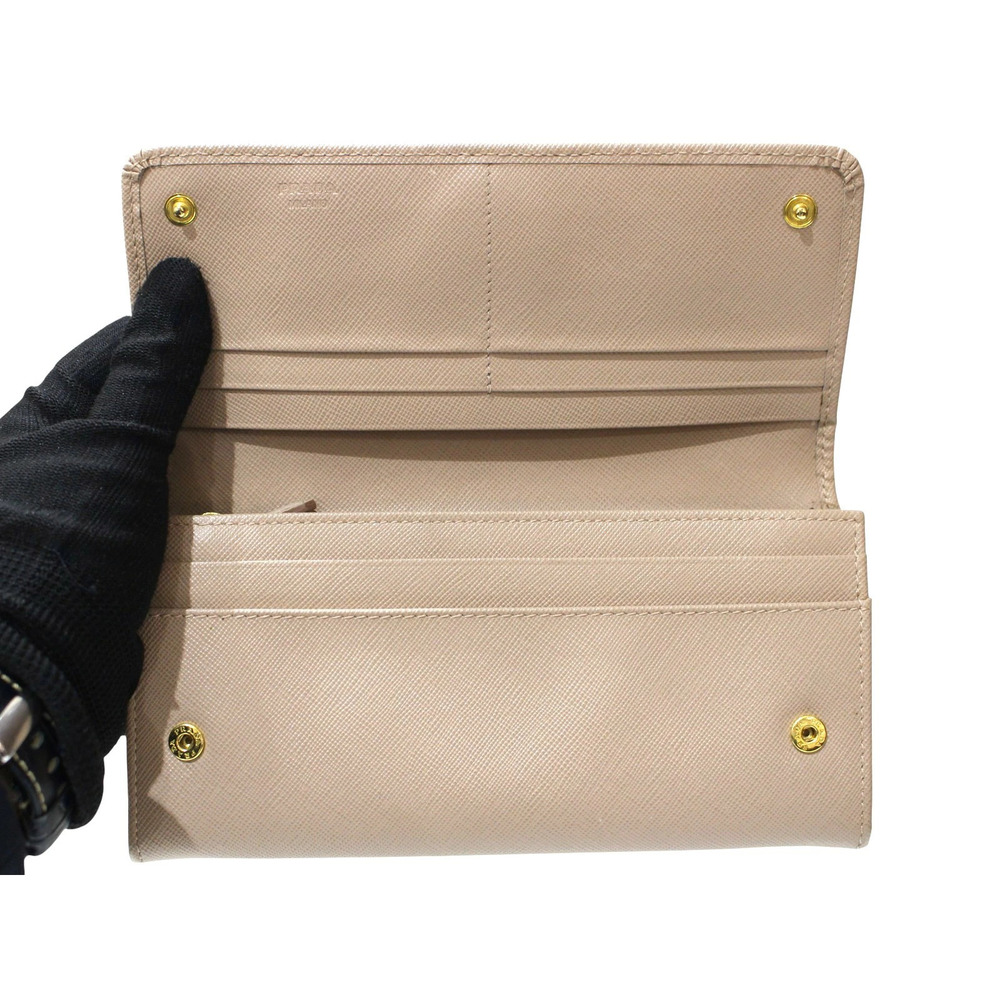 PRADA Saffiano Metal Leather Long Wallet CAMMEO Pink Beige Flap Double Snap - Picture 5 of 10